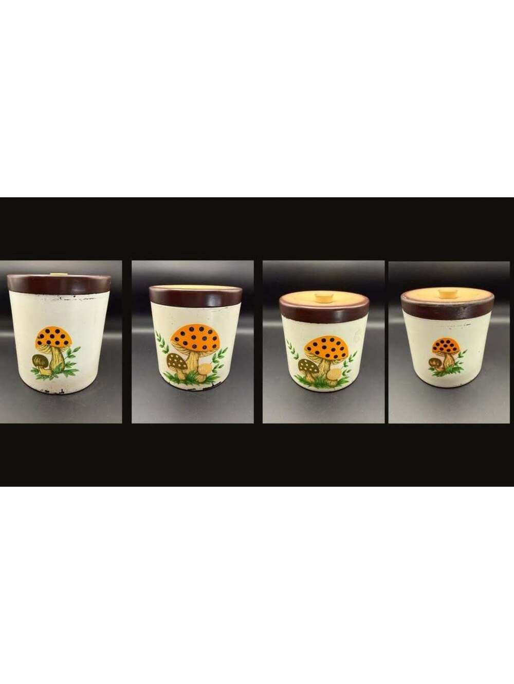 VTG 70s Sears Merry Mushrooms Canisters set 4 Retro Japan